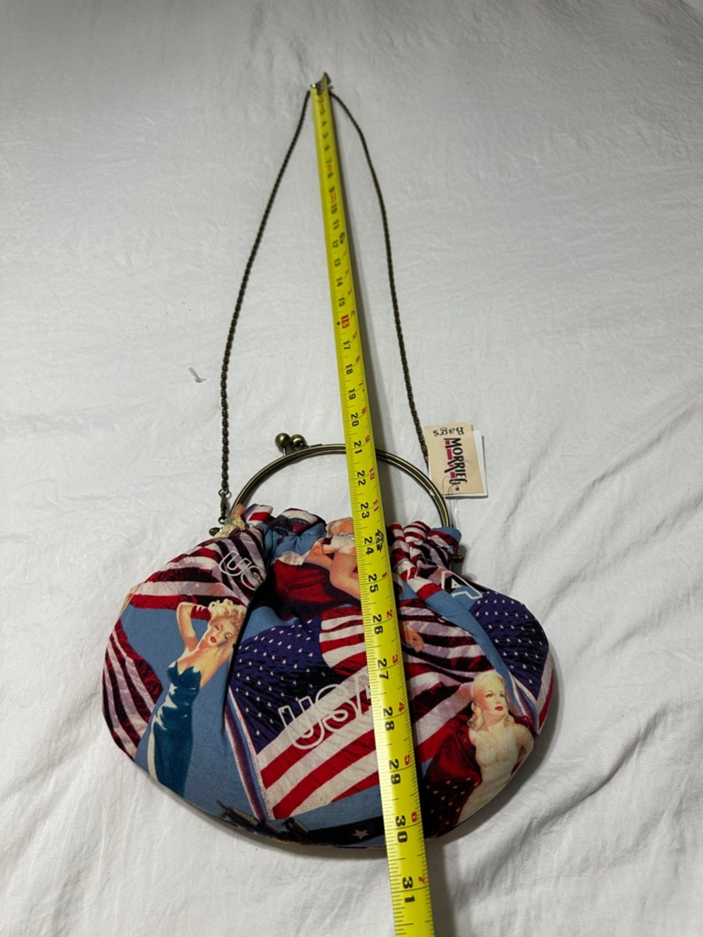 Vintage-Style Patriotic Print Drawstring Shoulder Bag - Red, White & Blue - Picture 10 of 10